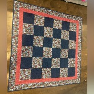 Floral and Denim Patterned Quilt 57”x57” Blue